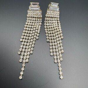 Stunning Gold Crystal Waterfall Earrings - Vintage Clip-on